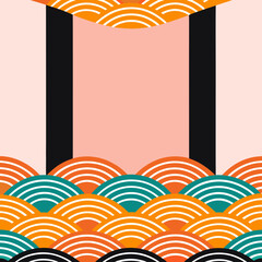 Abstract geometric design with japanese seigaiha wave patterns and pastel colors