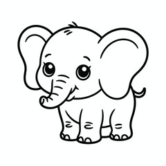 Fototapeta premium Adorable baby elephant line art vector illustration scalable eps for children's designs and animal graphics silhouette White background
