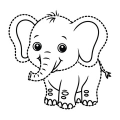 Fototapeta premium Charming dotted line baby elephant vector illustration for educational and creative projects scalable eps silhouette White background