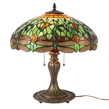 Vibrant Tiffany Style Table Lamp with Stained Glass Dragonfly Design