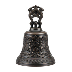 Detailed Small Bronze Hand Bell with Ornate Engraved Relief Design