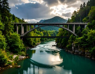 Majestic bridge over a serene river valley