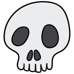 Hand-drawn cartoon skull on a white background.