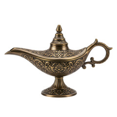 Classic Ornate Antique Oil Lamp or Genie Lamp in Aged Brass