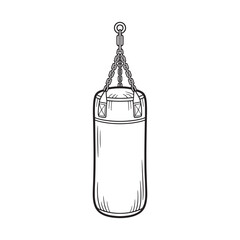 Vector art of punching bag hanging on chain in outline style