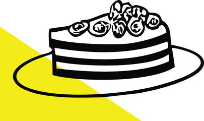 A delicious slice of layered cake resting on a plate silhouette
