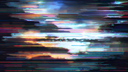 Digital abstraction, resembling clouds with colorful glitches and data artifacts.
