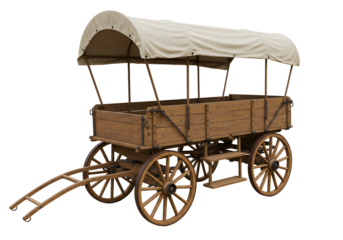 Authentic vintage wooden covered wagon ready for historical reenactments or western themed storytelling projects