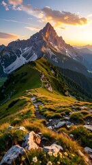 Majestic mountain range at sunset.  Panorama view