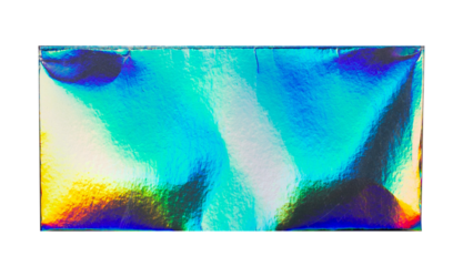 Vintage rectangle holographic shiny sticker. Original foil hologram label seal. Realistic photography, png isolated on transparent background.