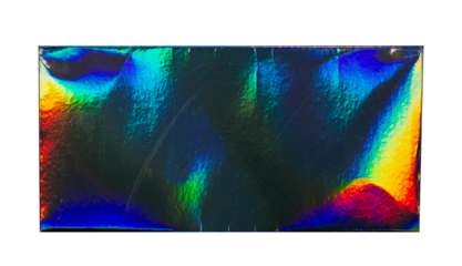 Vintage rectangle holographic shiny sticker. Original foil hologram label seal. Realistic photography, png isolated on transparent background.