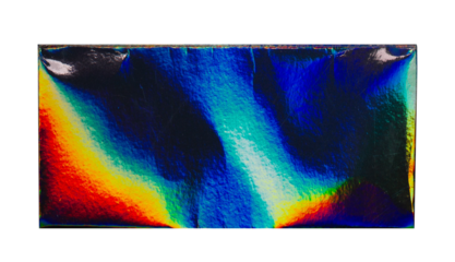 Vintage rectangle holographic shiny sticker. Original foil hologram label seal. Realistic photography, png isolated on transparent background.