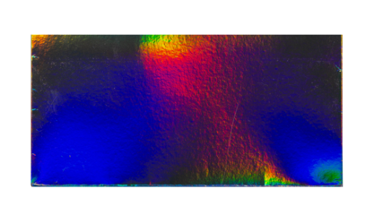 Vintage rectangle holographic shiny sticker. Original foil hologram label seal. Realistic photography, png isolated on transparent background.