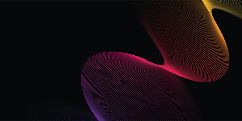 Black background with colorful abstract waves. Minimalist geometric colorful light background abstract design.