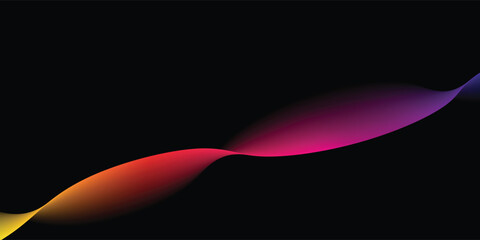 Black background with colorful abstract waves. Minimalist geometric colorful light background abstract design.