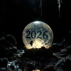 2026 Crystal Ball in Dark Cave with Water Reflection