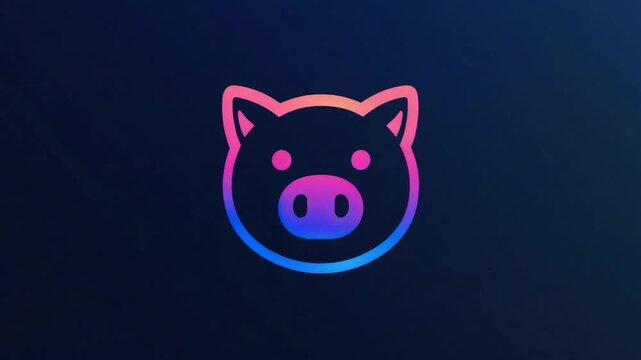 Stylized pig face illustration with gradient colors on a dark blue background