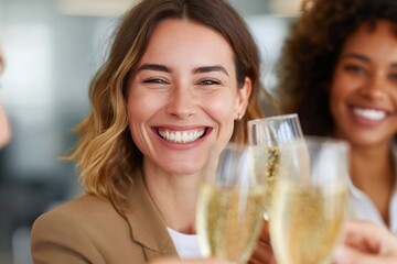 Business Team Celebrating Success With Champagne in the Office
