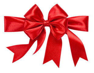 Fototapeta premium Red Satin Ribbon Bow Isolated on White Background