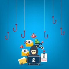 hacker in front of his computer committing digital cybercrime	