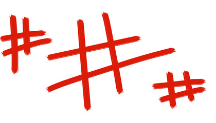 Abstract Red Brushstroke Hashtag Symbol – Minimal Art PNG Icon on White
