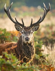 Majestic stag in autumnal parkland
