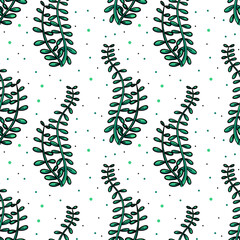 pattern of Elodea Canadian green in flat style with an outline. Watery, underwater texture for textiles, wallpaper, packaging, or surface design. Bright texture. Inspired by nature, bright, modern.