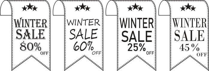 Winter Sale Banner line art Icon. Winter sale vector poster design with sale text. Vector illustration. Hanging tag for design of flyers with discount offers and special seasonal retail promotion.