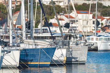 Sailing yachts moored in Rogoznica marina, Croatia on sunny summer day