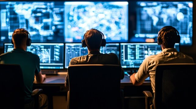 Cybersecurity Engineers Monitoring Alerts in a Digital Workplace with Big Data Visualizations - Powered by Adobe