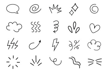 Cartoon Expression Sign Doodle, Hand Drawn Scribble vector isolated design set,Decorative design set,cute effect design,emotion symbols.