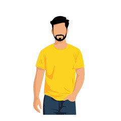 Fototapeta premium Illustration of a man wearing a yellow t-shirt flat vector design abstract