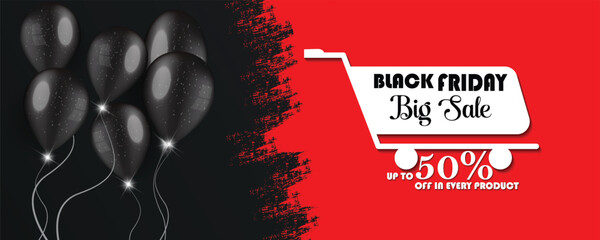 Black Friday super sale banner with balloon's and 3d font, can be used in discount announcement, online sale flyer design, sale announcement, advertising, Black Friday sale poster, vector art 