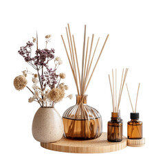  Chic Reed Diffuser Set with Aromatic Oil and Decorative Elements on transparent background.png