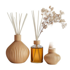  Chic Reed Diffuser Set with Aromatic Oil and Decorative Elements on transparent background.png