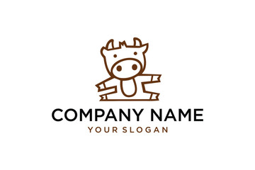 Cow logo line art design vector 