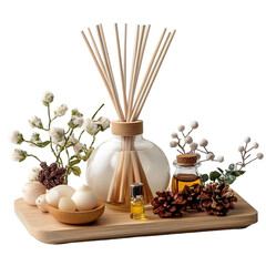  Chic Reed Diffuser Set with Aromatic Oil and Decorative Elements on transparent background.png