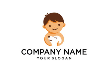 Boy hugging dog logo design 