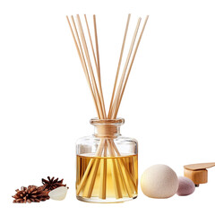  Chic Reed Diffuser Set with Aromatic Oil and Decorative Elements on transparent background.png