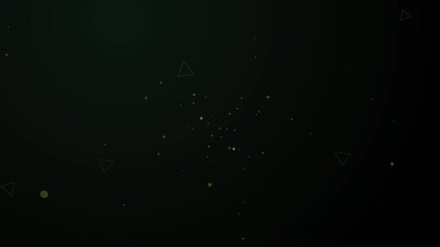 Abstract dark green background with glowing dots and triangles