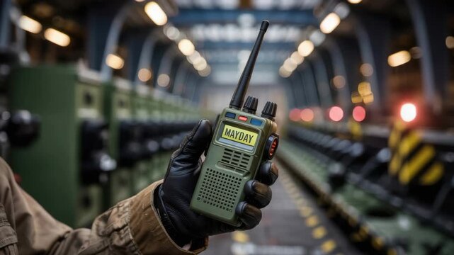 Handheld radio two way walkie talkie emergency alert for oil gas industry maintenance service clear contact in noisy factory corridor