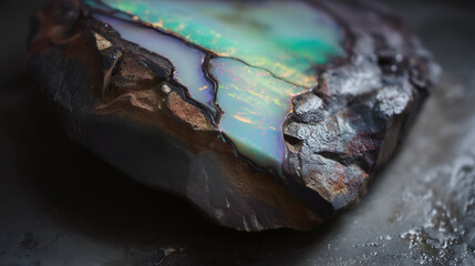 Fototapeta premium Iridescent stone shows off a captivating blend of colors, making it a unique gem, and a valuable resource for jewelry design.