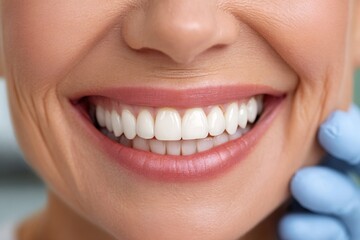 Obraz premium Woman showing her perfect white smile with veneers