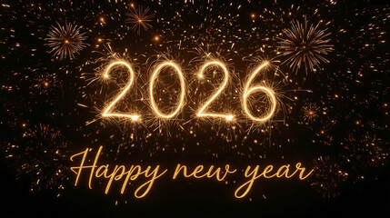 Happy new year 2026 with fireworks celebration