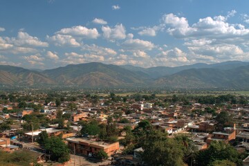 Fototapeta premium Colombia Cucuta. Panoramic View of charming Village with Unique Architecture and Beautiful Sky