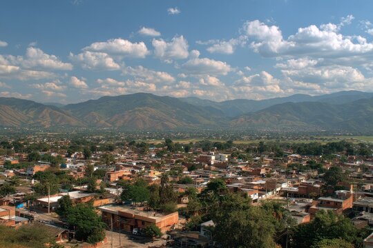 Colombia Cucuta. Panoramic View of charming Village with Unique Architecture and Beautiful Sky