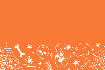 Seamless orange Halloween background with doodles