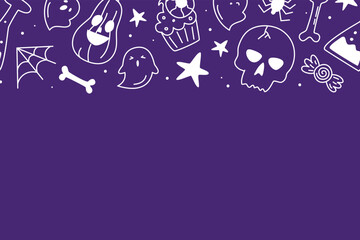 Seamless purple background with doodles on the top edge on the Halloween theme