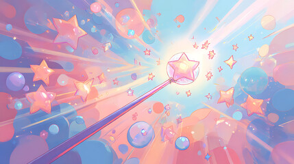 Kawaii Magic Wand Acting As A Conductor Directing A Group Of Small Stars
