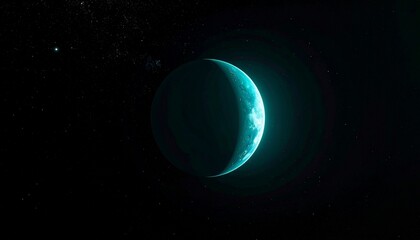 Fototapeta premium Mysterious glowing turquoise planet illuminates deep space with distant stars creating an awe inspiring cosmic vista
